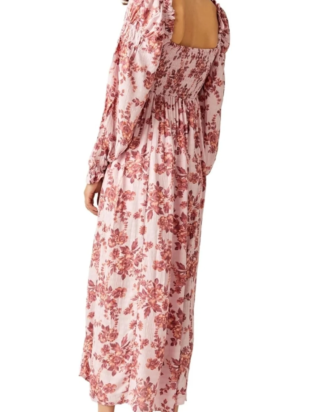 Free People Jaymes Floral Print Long Sleeve Smocked Peasant Midi Dress